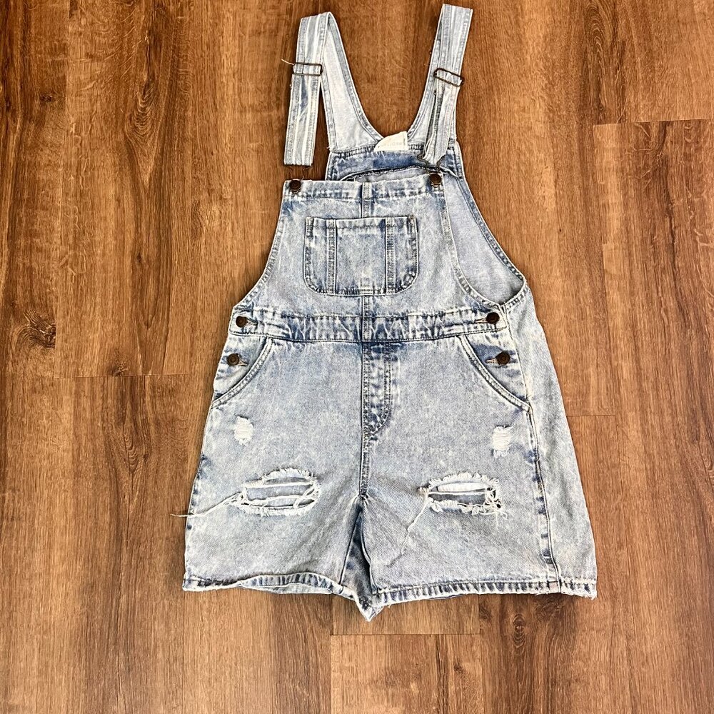 Vestique Vintage Vibe Acid Wash Distressed Overall Shorts Sz M - Picture 11 of 12